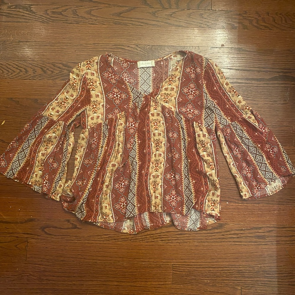 Altar’d State | Long Sleeve Geo Print Flowy Babydoll Top | Size S